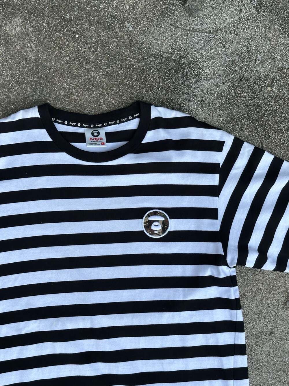Aape by A Bathing Ape Striped Moonface Logo T-Shirt Size L